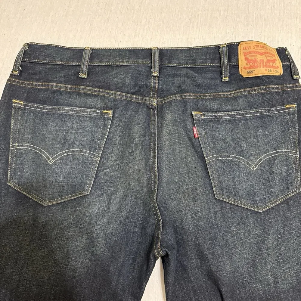 Levi's 569 Loose Straight Jean's Men's 38x34 Pants Dark Denim Baggy EUC